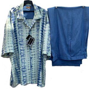 PAITANO Italy Button Down Short Sleeve Casual Suit For Men, Big & Tall 4X Blue